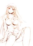  breasts highres large_breasts long_hair looking_at_viewer monochrome parted_lips silver_(chenwen) sitting solo tower_of_saviors 