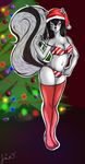  aciva_(artist) breasts christmas christmas_tree clothing dickgirl fur hat holidays intersex invalid_color legwear lights lingerie mammal markings mishaskunk_(character) santa_hat skunk stripes teasing thigh_highs tree white_fur 