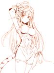  blush breasts haku_(p&amp;d) highres long_hair looking_at_viewer medium_breasts monochrome puzzle_&amp;_dragons silver_(chenwen) simple_background solo tail tiger_tail white_background 