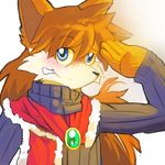  anthro blush canine cape clothing fox hair long_hair looking_at_viewer male mammal portrait red_savarin salute smile solatorobo solo turtleneck video_games whiteleo 