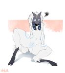  2016 anthro arbuzbudesh blue_eyes breasts caprine digitigrade female fur hair hooves kindred_(lol) lamb_(lol) league_of_legends long_ears long_hair mammal mask navel nipples nude pinup pose pussy sheep simple_background small_breasts solo spirit spread_legs spreading video_games white_fur 