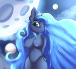  2016 anthro anthrofied big_breasts blue_eyes blue_hair breasts cutie_mark equine female friendship_is_magic full_moon fur hair hands_behind_back hi_res horn long_hair mammal moon my_little_pony nipples nude outside princess_luna_(mlp) purple_fur pussy solo sourspot unicorn 