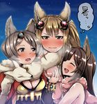  :d animal_ears aster_(granblue_fantasy) blonde_hair blue_eyes blush brown_eyes brown_hair cat_ears closed_eyes erune granblue_fantasy grey_hair long_hair metera_(granblue_fantasy) mole mole_under_mouth multiple_girls open_mouth scarf short_hair siblings sideways_mouth sisters smile snow snowing sutera_(granblue_fantasy) thought_bubble translated twintails wavy_mouth yunodon_(sugar_maple) 