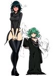  aqua_eyes aqua_hair arm_at_side bangs bare_shoulders black_dress black_footwear black_hair black_legwear black_panties blush boots breasts cosplay costume_switch curly_hair dress dress_tug flat_chest flying_sweatdrops frown fubuki_(one-punch_man) fubuki_(one-punch_man)_(cosplay) full-face_blush full_body fur_coat green_eyes height_difference highres jacket_on_shoulders jewelry lace lace-trimmed_panties large_breasts looking_at_viewer loose_clothes multiple_girls necklace off_shoulder one-punch_man oversized_clothes panties rakeng short_hair siblings sisters sleeves_past_elbows sleeves_past_wrists standing tatsumaki tatsumaki_(cosplay) thigh_boots thighhighs transparent_background undersized_clothes underwear v_arms 