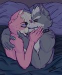  bed canine cat collar cuddling feline female katt_monroe male male/female mammal nintendo nuzzling romantic smile star_fox topless video_games w0lfb0ne wolf wolf_o&#039;donnell 