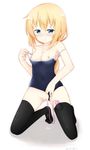  bad_id bad_pixiv_id blonde_hair blue_eyes blush breasts long_hair medium_breasts nipples one-piece_swimsuit original pussy pussy_juice school_swimsuit smile solo swimsuit thighhighs uncensored vibrator yasaka_(astray_l) 