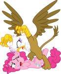  2013 absurd_res alpha_channel angry avian blue_eyes brown_feathers brown_fur cutie_mark duo equine feathers female feral friendship_is_magic fur gilda_(mlp) gryphon hair hi_res horse mammal mickeymonster my_little_pony pink_fur pink_hair pinkie_pie_(mlp) pony simple_background spier17 talons tongue transparent_background white_feathers 