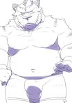  anthro biceps black_and_white boxer_briefs clothing feline half_dressed male mammal monochrome nipples smile solo teeth tiger topless underwear 白申_(artist) 
