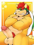  balls bowser crossed_arms erection grin horn humanoid_penis koopa looking_at_viewer male mario_bros naughty_face nintendo nude penis pubes red_eyes scalie schwarzfox shell simple_background solo video_games 