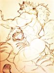  abs anal anthro balls butt canine erection feline istani male male/male mammal monochrome muscular nude pecs penis raihi rouen shining_(series) shining_force shining_wind simple_background tiger video_games wolf 