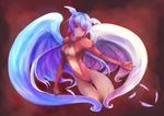  angel_wings are_(gunnersbloom) breasts cleavage final_fantasy final_fantasy_tactics gloves grey_hair head_wings large_breasts leotard long_hair red_eyes red_leotard silver_hair solo ultima_(fft) white_hair wings 