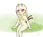  anthro antlers blush breasts cute embarrassed female grass hi_res horn hybrid jackalope lagomorph mammal melonpussy nipples nude pubes rabbit rodent simple_background sitting solo vanilla_beans 