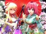  3d hair_ornament happy highres japanese_clothes kimono kurogoma_(meganegurasan) mikumikudance multiple_girls saigyouji_yuyuko touhou yakumo_yukari yukata 