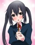  black_hair blush brown_eyes food highres k-on! long_hair nakano_azusa oobashin open_mouth pocky sakuragaoka_high_school_uniform school_uniform sketch solo twintails 