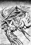  1999 big_tail child crying death dragon equine greyscale horn horse human karabiner knight long_neck mammal melee_weapon monochrome scales scalie shaded size_difference sword tagme tears weapon young 