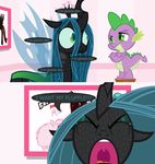  anxiety changeling comic crown crying damsel_in_distress dragon edit equine fan_character fear female friendship_is_magic hair helpless horn mammal mixermike622 my_little_pony panic queen_chrysalis_(mlp) royalty scared screaming spike_(disambiguation) stool sweat teardrop tears text whining wings 