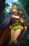  absurdres blonde_hair blue_cape boots cape circlet deedlit elf fairy forest highres knee_boots legs long_hair nature outdoors panties pointy_ears record_of_lodoss_war shoulder_pads sleeveless solo_focus sword tunic underwear weapon white_panties why_(whyminky) wrist_cuffs 