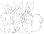  anthro balls digital_drawing_(artwork) digital_media_(artwork) female front_view greyscale grin ground group innocent licking licking_lips line_art looking_up male mammal monochrome naughty_face nintendo penis penis_tip pok&eacute;mon precum precum_string pussy scarf sheath standing tenchi-outsuno tongue tongue_out video_games whistling zangoose 