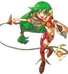  artist_request feena_(grandia) grandia grandia_i green_hair long_hair red_legwear solo source_request thighhighs whip white_background 