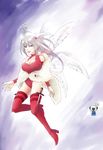  akizuki_tsukasa_(forbidden_heart) angel_wings boots breasts cleavage dagger final_fantasy final_fantasy_tactics gloves head_wings highres large_breasts leotard long_hair red_eyes sheep silver_hair solo thigh_boots thighhighs ultima_(fft) weapon white_hair wings 