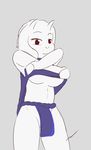  big_breasts breasts caprine demon female goat kamperkiller_(artist) mammal pussy pussy_slip red_eyes shirt_pulled_up slightly_chubby toriel under_boob undertale video_games 