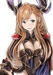  :d bad_id bad_pixiv_id black_legwear breast_squeeze breasts brown_hair cape cleavage_cutout elbow_gloves gloves granblue_fantasy head_wings large_breasts leaning_forward light_brown_hair long_hair looking_at_viewer midriff nannacy7 navel open_mouth shorts smile solo song_(granblue_fantasy) thighhighs v_arms wavy_hair 