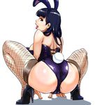  akui_(nijiura_maids) animal_ears ass back bare_shoulders blue_eyes blue_hair bunny_ears bunny_girl bunny_tail bunnysuit fishnet_legwear fishnets from_behind futaba_channel hairband high_heels long_hair looking_back nijiura_maids open_mouth partially_visible_vulva route3159 solo tail thighhighs tongue tongue_out 