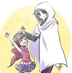  arms_up child cloak hood hooded_cloak iesupa mother_and_daughter multiple_girls petting ruby_rose rwby skirt smile summer_rose younger 