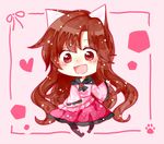  animal_ears blush brooch brown_hair chibi dress fang heart imaizumi_kagerou jewelry long_hair long_sleeves open_mouth red_eyes solo tail totoharu_(kujirai_minato) touhou very_long_hair wide_sleeves wolf_ears wolf_tail 