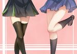  akarin_(pixiv6123092) brown_legwear close-up highres kneehighs legs lower_body multiple_girls skirt standing standing_on_one_leg thighhighs 