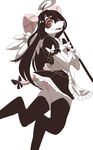  anthro black_hair bow breasts cakewasgood clothing female hair halo legwear maid_uniform mammal open_mouth panties rat red_eyes rodent simple_background solo stitches stockings underwear uniform white_background white_hair wings 