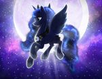  2015 absurd_res blue_eyes blue_feathers blue_fur blue_hair crown cutie_mark equine feathered_wings feathers female feral flying friendship_is_magic fur hair hi_res horn jewelry light262 magic mammal moon my_little_pony necklace princess_luna_(mlp) sky solo star winged_unicorn wings 