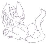  2014 anus avian beak blush drenmar english_text feathered_wings feathers female feral fur gryphon lying monochrome multi_nipple nipples nude on_back open_mouth pawpads pussy signature sketch solo spread_legs spreading text tongue tongue_out wings 