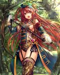  breasts eikou_no_guardian_battle frown gloves hat highres long_hair madogawa medium_breasts open_mouth red_eyes red_hair sideboob solo 