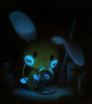  cable charging closed_mouth dark funuyu gen_3_pokemon glowing holding light_bulb looking_at_viewer minun no_humans pokemon pokemon_(creature) solo 