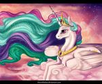  2015 cloudscape crown equine feathered_wings feathers female feral friendship_is_magic fur hair hi_res horn jewelry lanteria mammal multicolored_hair my_little_pony necklace princess_celestia_(mlp) purple_eyes royalty sky solo star white_feathers white_fur winged_unicorn wings 