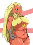  abs blaziken blue_eyes breasts female muscular nintendo pok&eacute;mon puddy saru_gundan slightly_chubby video_games 