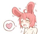  ahoge animal_ears blush breasts bunny_ears bunny_girl closed_eyes greenteaneko heart highres long_hair medium_breasts nora_(greenteaneko) nude open_mouth original out-of-frame_censoring red_hair sexually_suggestive solo spoken_heart sweat trembling upper_body 