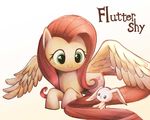  2016 absurd_res angel_(mlp) bronyraimu cutie_mark english_text equine feathered_wings feathers female feral fluttershy_(mlp) friendship_is_magic fur green_eyes hair hi_res lagomorph mammal my_little_pony pegasus rabbit red_hair simple_background smile solo text white_background white_fur wings yellow_feathers yellow_fur 