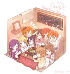  &gt;_&lt; 6+girls ;d @_@ \o/ ^_^ arms_up ayase_eli beamed_eighth_notes blonde_hair blue_eyes blush bow bowl brown_eyes brown_hair chalkboard chibi chopsticks closed_eyes cup drinking drunk floorplan food hair_bow happy_new_year highres hoshizora_rin hyugo index_finger_raised koizumi_hanayo kotatsu kousaka_honoka long_hair love_live! love_live!_school_idol_project minami_kotori mug multiple_girls musical_note new_year nishikino_maki noodles one_eye_closed one_side_up open_mouth orange_hair outstretched_arms picture_frame ponytail purple_eyes purple_hair red_eyes red_hair rice_bowl short_hair smile soba sonoda_umi sweatdrop sweater table tarot toujou_nozomi twintails wavy_mouth yazawa_nico 