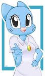  anthro blue_fur cat clothed clothing feline female fur helloeternity looking_at_viewer mammal mature_female mother nicole_watterson parent pointing smile solo the_amazing_world_of_gumball 
