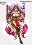  age_of_ishtaria armor armored_dress black_legwear breasts brown_hair cleavage detached_sleeves dress electricity large_breasts long_hair official_art purple_eyes raikou_(ishtaria) short_dress solo sword thighhighs very_long_hair weapon yaman 