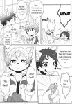  anthro black_and_white clothed clothing comic cub food fully_clothed inakagurashi inner_ear_fluff kemono male mammal monochrome open_mouth out_doors outside sitting smile surprise text young 