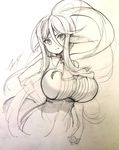  :t animal_ears breasts centaur centorea_shianus hand_on_hip horse_ears huge_breasts long_hair monochrome monster_girl monster_musume_no_iru_nichijou ponytail signature sketch solo traditional_media upper_body very_long_hair zerion 