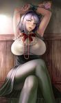  armpits arms_up bangs black_flower black_rose blue_eyes blush bow bowtie breasts crossed_legs dagashi_kashi eyelashes flower food food_request frills grey_legwear hair_flower hair_ornament hair_ribbon hairband head_tilt high-waist_skirt holding holding_food large_breasts looking_at_viewer mouth_hold nail_polish open_mouth pantyhose purple_hair red_bow red_nails red_neckwear ribbon ringed_eyes rose sgk shidare_hotaru shirt short_hair signature sitting skirt sleeveless sleeveless_shirt snake solo string sweets swept_bangs tongue tongue_out upskirt white_shirt wooden_wall wrist_cuffs 