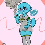  absolute_territory anthro blue_fur blush cat clothed clothing drugs facade feline female fur legwear looking_up mammal marijuana mature_female mother nicole_watterson panties parent socks solo sweat the_amazing_world_of_gumball underwear wide_hips 