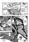  anthro black_and_white blazblue blush butt canine cat censored claws clothing comic eye_patch eyewear feline hair harusuke hi_res japanese japanese_text jubei licking male male/male mammal monochrome open_mouth ribbons sweat text tongue tongue_out translated valkenhayn_r._hellsing video_games 