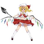  bad_id bad_pixiv_id blonde_hair flandre_scarlet full_body hat highres laevatein red_eyes short_hair side_ponytail solo touhou transparent_background wings yasuda 