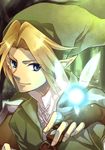  blonde_hair blue_eyes earrings fairy gloves hat jewelry kai28 link navi pointy_ears shield smile the_legend_of_zelda the_legend_of_zelda:_ocarina_of_time 