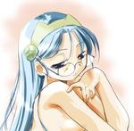  blue_eyes blue_hair blush breasts glasses hairband long_hair medium_breasts nomal otogi-juushi_akazukin shirayuki-hime sideboob solo 